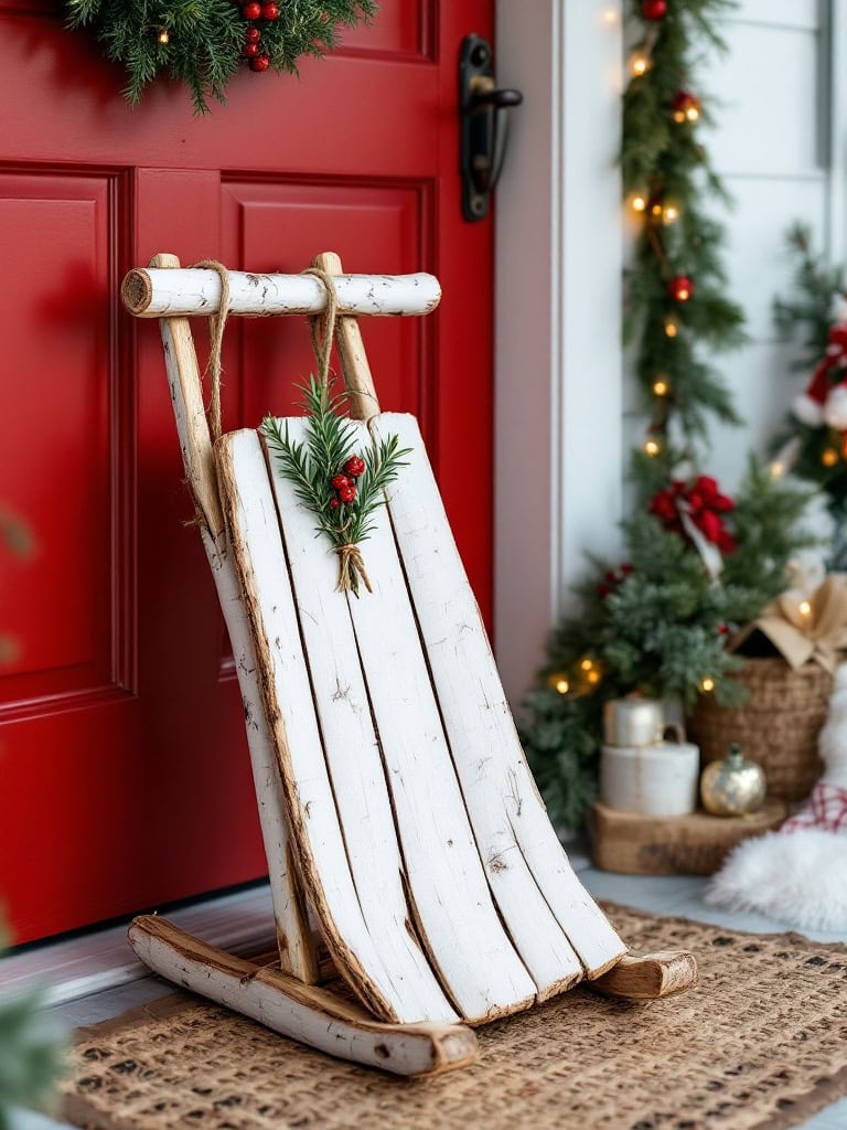 Christmas Door Decoration Ideas - Birch Log Sled the Size of a Sandwich