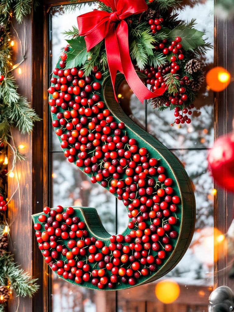 Christmas Door Decoration Ideas - Cranberry Letter That Birds Will Thank You For