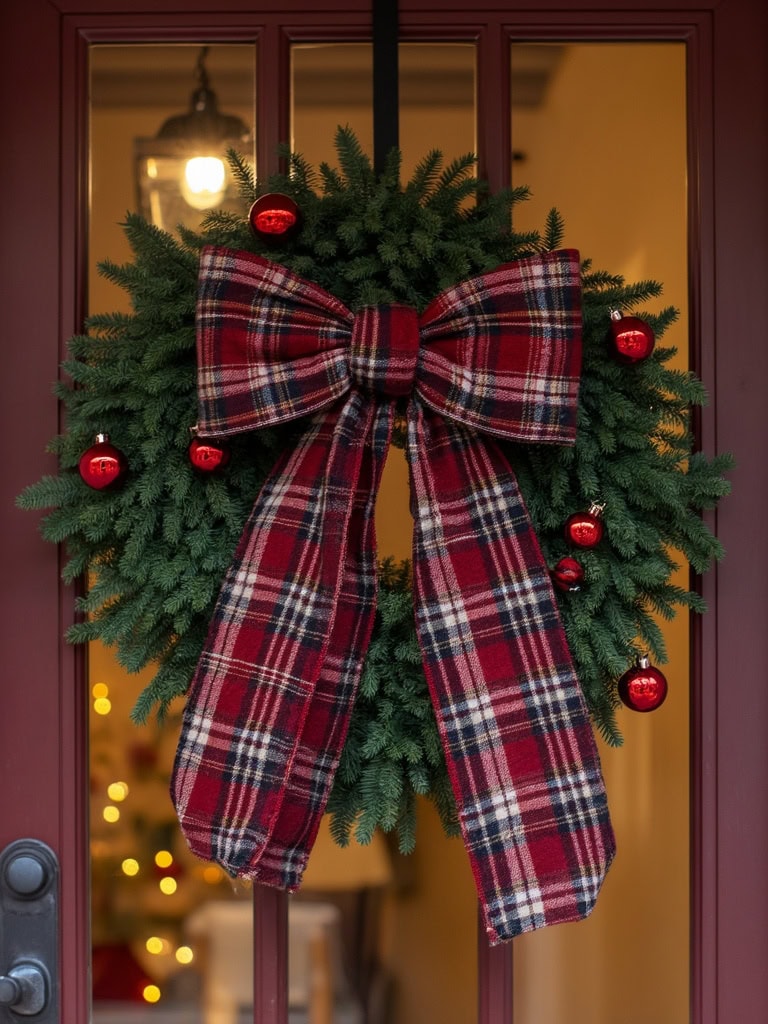 Christmas Door Decoration Ideas - Flannel Bow That Looks Like Pajamas for the Door