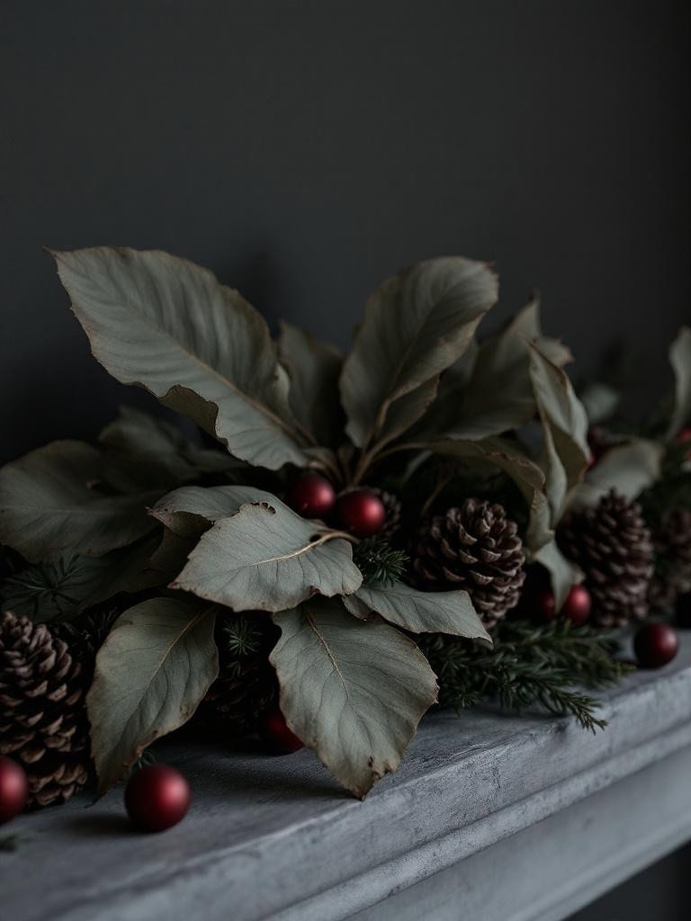 21 Effortless Moody Christmas Decor Ideas: Luxury Without the Stress 14 Moody Christmas Decor Ideas - Dried magnolia leaves from the farmers' market