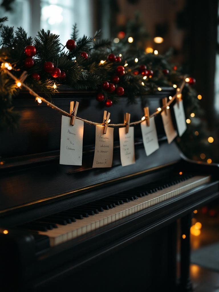 21 Effortless Moody Christmas Decor Ideas: Luxury Without the Stress 31 Moody Christmas Decor Ideas - Cards on raw jute string