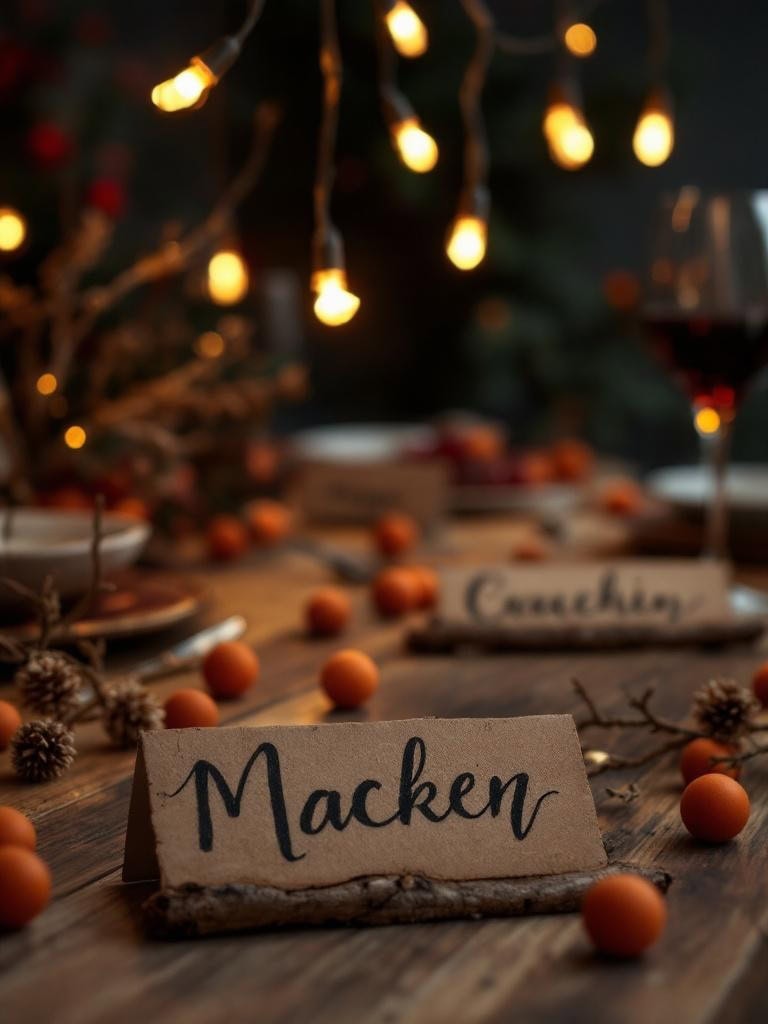 21 Effortless Moody Christmas Decor Ideas: Luxury Without the Stress 37 Moody Christmas Decor Ideas - Twig place cards