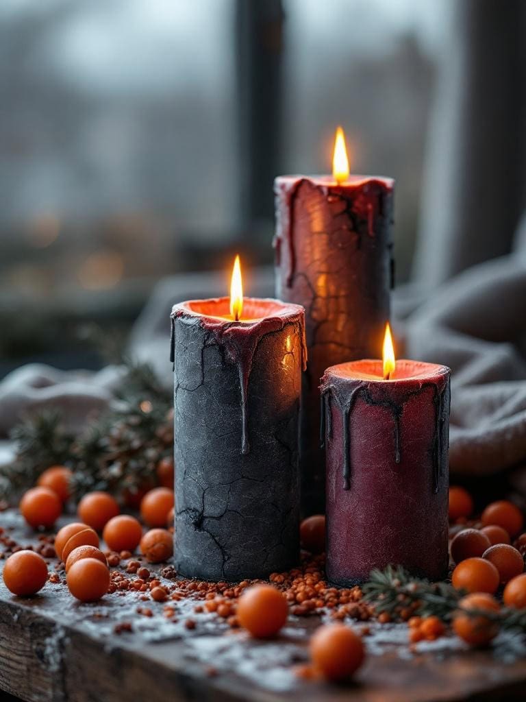 21 Effortless Moody Christmas Decor Ideas: Luxury Without the Stress 15 Moody Christmas Decor Ideas - Candles that look like they've survived a war