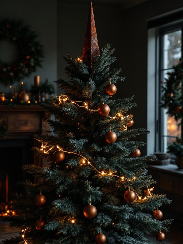 21 Effortless Moody Christmas Decor Ideas: Luxury Without the Stress 17 Moody Christmas Decor Ideas - Top of the tree? A rusted iron spike