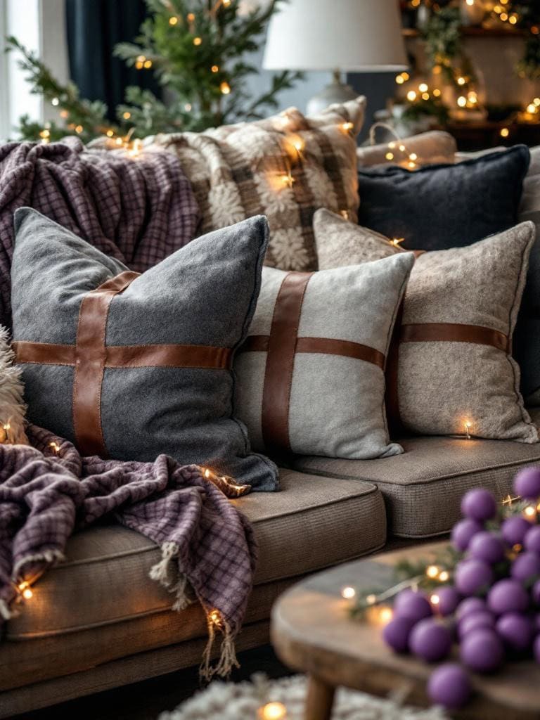 21 Effortless Moody Christmas Decor Ideas: Luxury Without the Stress 21 Moody Christmas Decor Ideas - Army blanket pillows