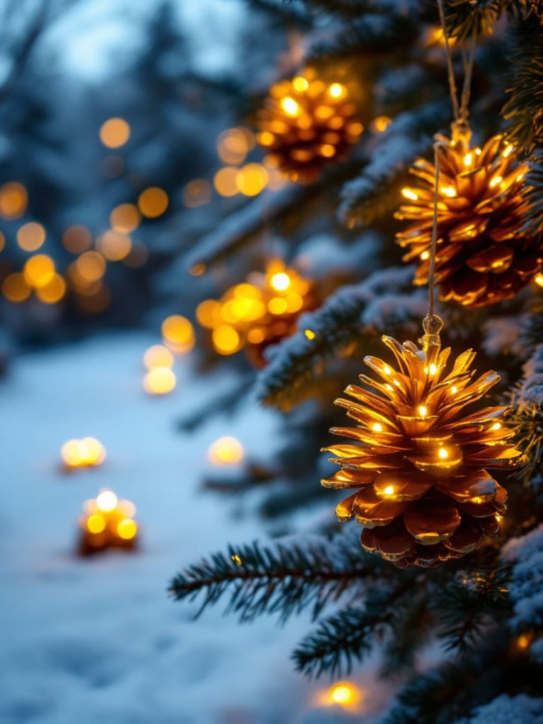 Outdoor Christmas Lantern Ideas - Gold Cones