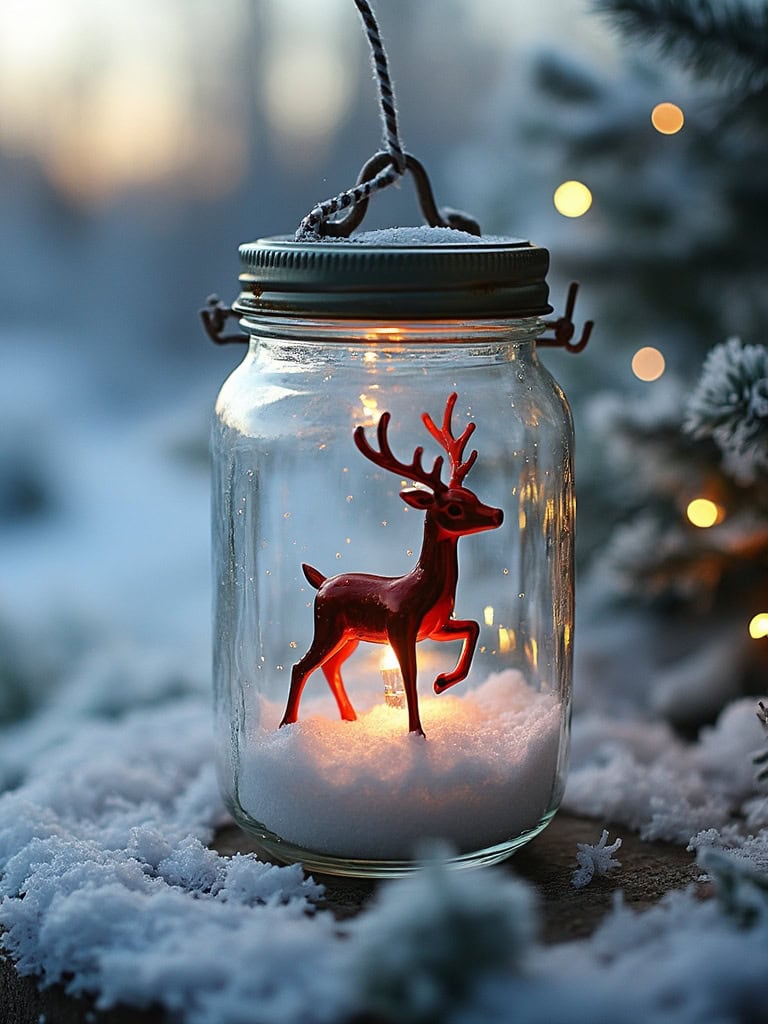 Outdoor Christmas Lantern Ideas - Snow-Globe Jar