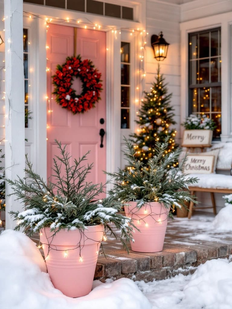 Pink Winter Home Decor Ideas - Porch Pots I Made While Avoiding Responsibilities