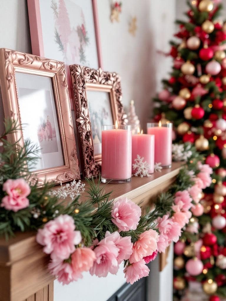 Pink Winter Home Decor Ideas - Mantel Chaos That Photographs Well