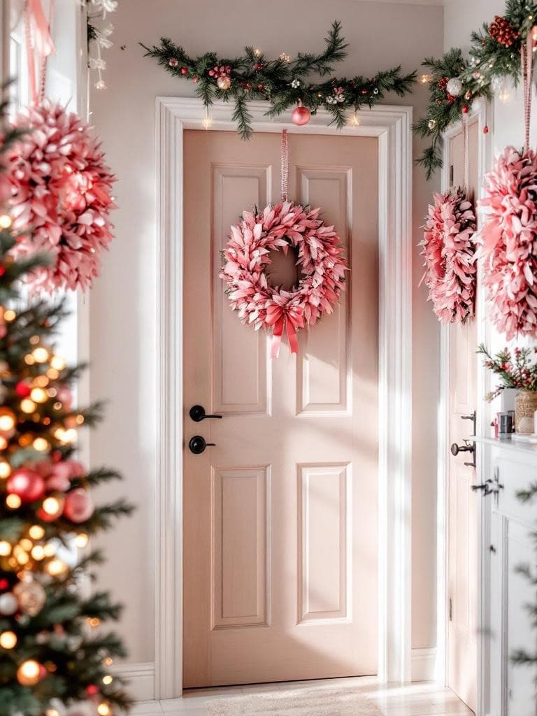 Pink Winter Home Decor Ideas - Pink Wreaths for Interior Doors Gone Rogue
