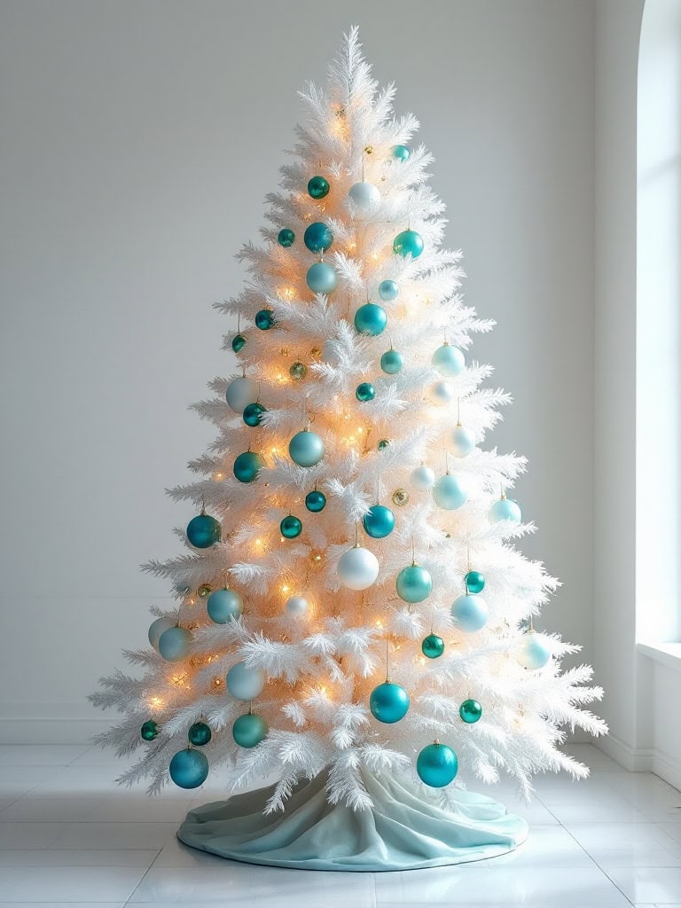 White Christmas Tree Decor Ideas - Peacock in a Snowstorm