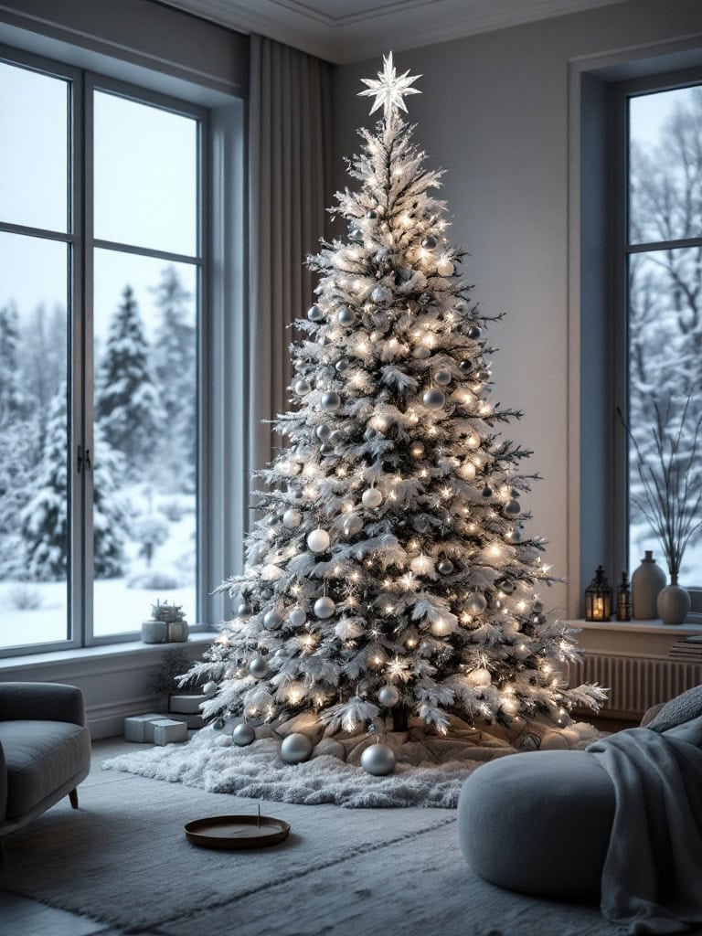 White Christmas Tree Decor Ideas - Moonlit Monochrome