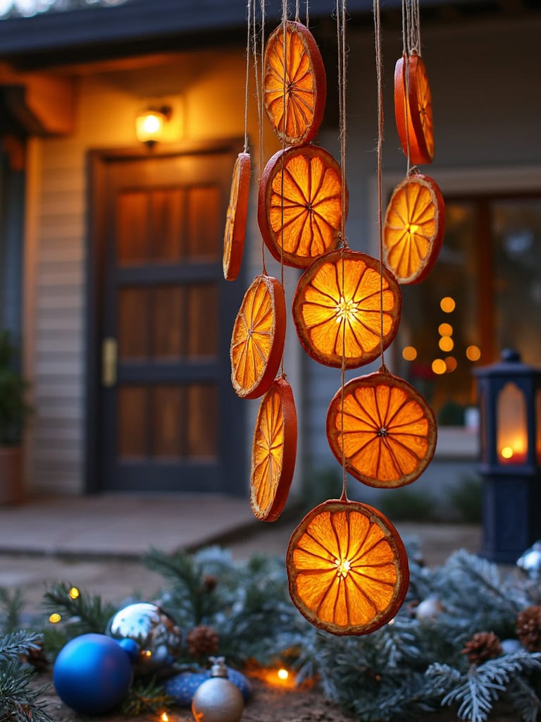 17 Winter Boho Front Door Decor Ideas to Infuse Your Home with Charm 24 Winter Boho Front Door Decor Ideas - Dried orange mobile