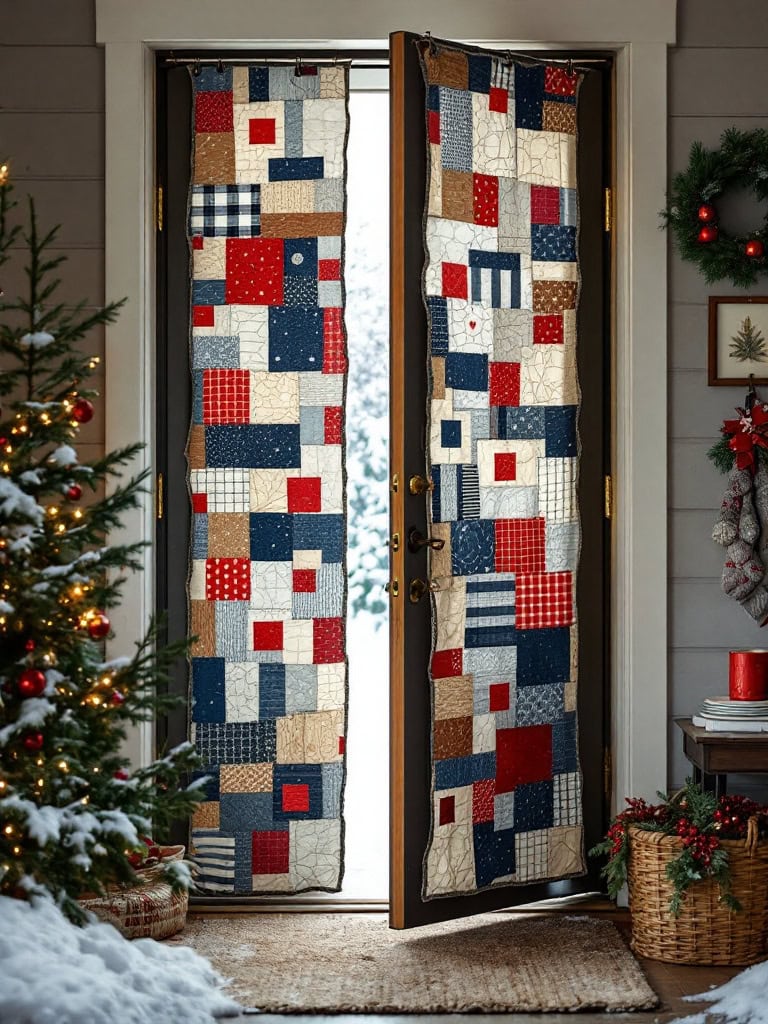 17 Winter Boho Front Door Decor Ideas to Infuse Your Home with Charm 29 Winter Boho Front Door Decor Ideas - Patchwork quilt curtain