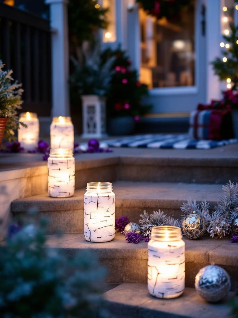 17 Winter Boho Front Door Decor Ideas to Infuse Your Home with Charm 30 Winter Boho Front Door Decor Ideas - Birch bark candle wrap