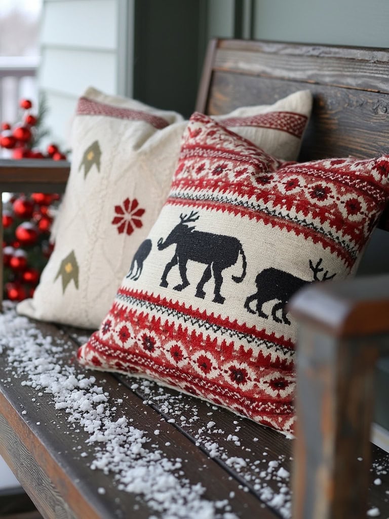 17 Winter Boho Front Door Decor Ideas to Infuse Your Home with Charm 33 Winter Boho Front Door Decor Ideas - Recycled sweater pillow