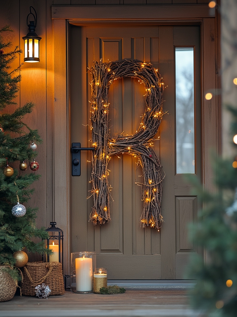 17 Winter Boho Front Door Decor Ideas to Infuse Your Home with Charm 18 Winter Boho Front Door Decor Ideas - Twig monogram for the kids