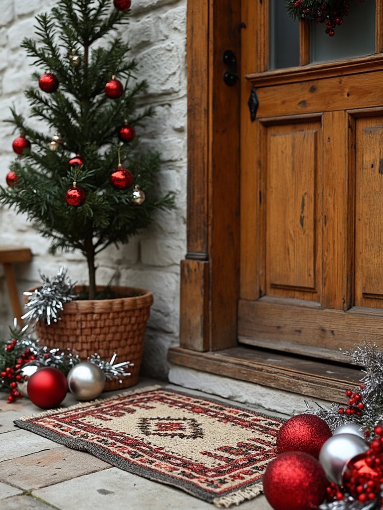 17 Winter Boho Front Door Decor Ideas to Infuse Your Home with Charm 20 Winter Boho Front Door Decor Ideas - Moroccan rug doormat