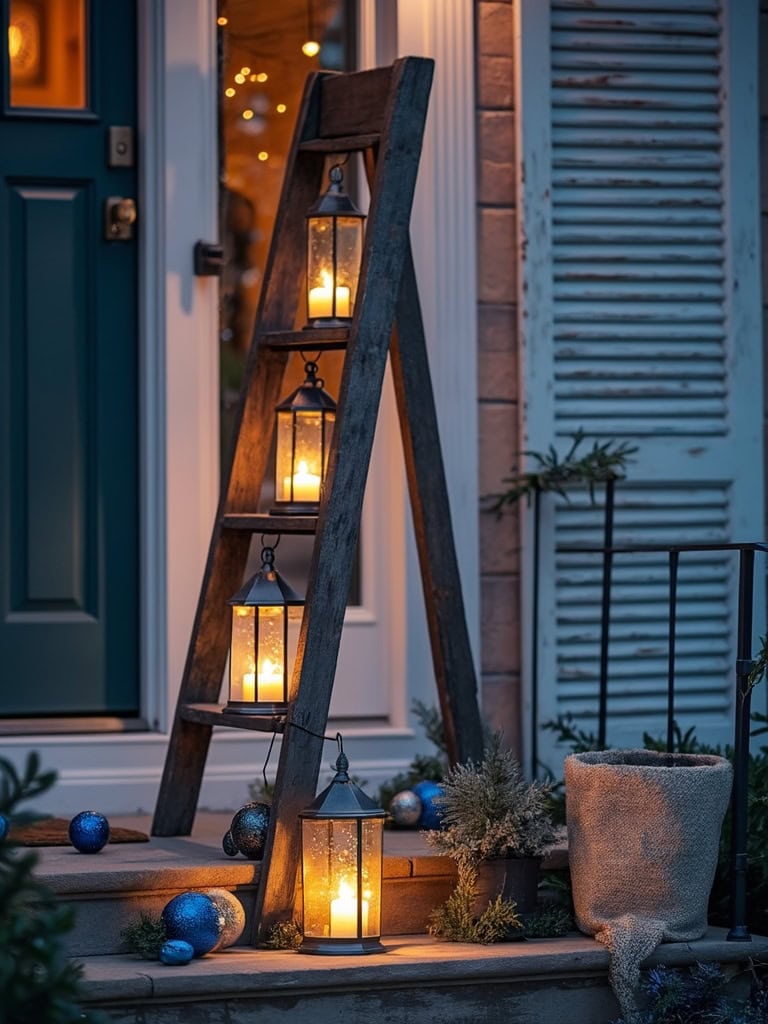 17 Winter Boho Front Door Decor Ideas to Infuse Your Home with Charm 23 Winter Boho Front Door Decor Ideas - Lantern ladder