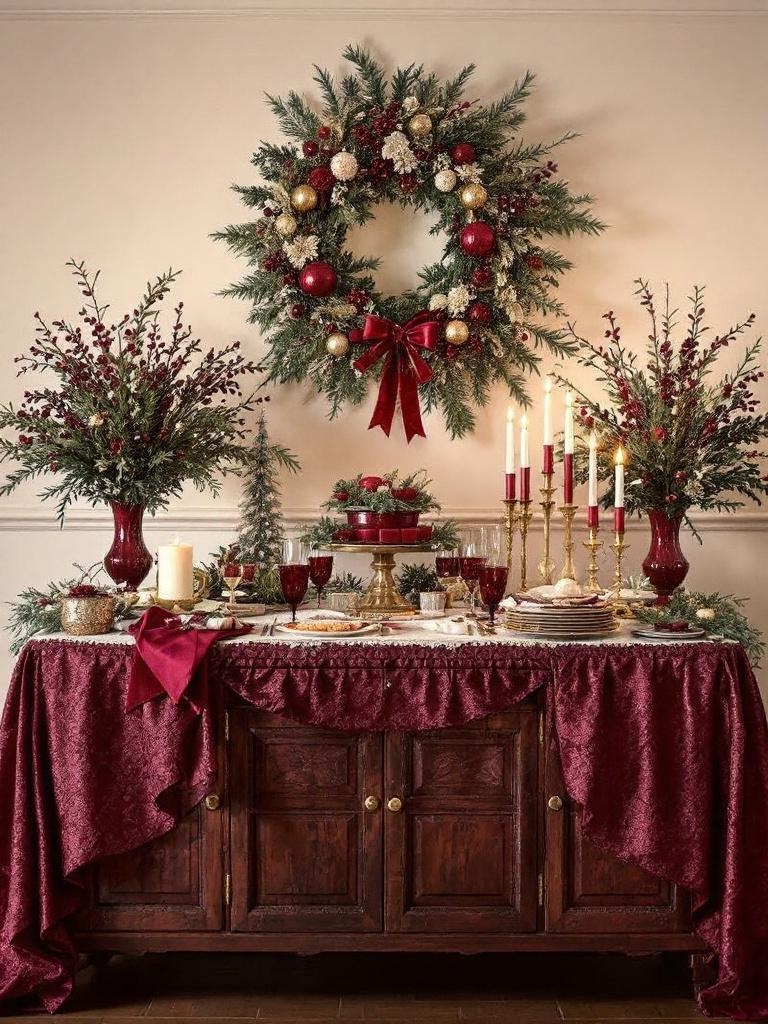19 Stunning Burgundy Christmas Decor Inspirations For A Cozy Holiday 22 Burgundy Christmas Decor Inspirations - Buffet Display