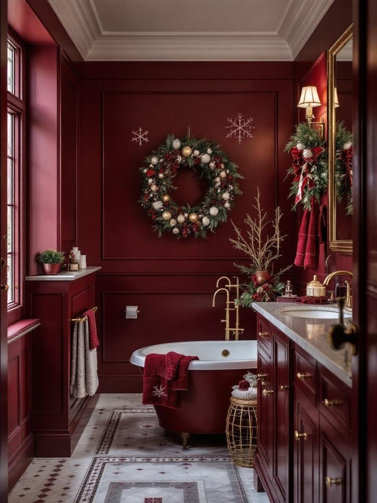 19 Stunning Burgundy Christmas Decor Inspirations For A Cozy Holiday 23 Burgundy Christmas Decor Inspirations - Bathroom Luxury