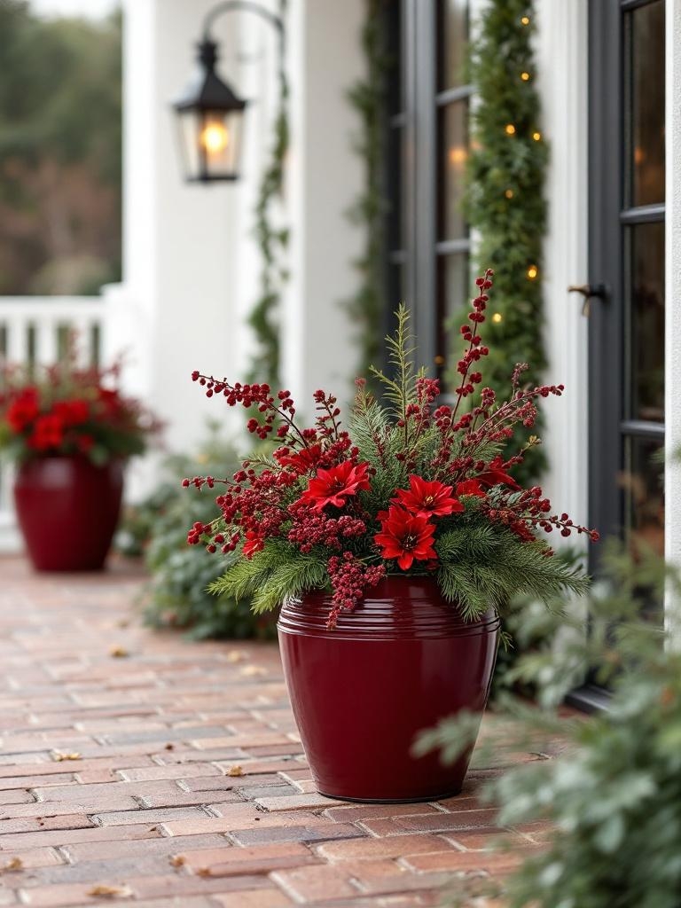 19 Stunning Burgundy Christmas Decor Inspirations For A Cozy Holiday 26 Burgundy Christmas Decor Inspirations - Outdoor Containers