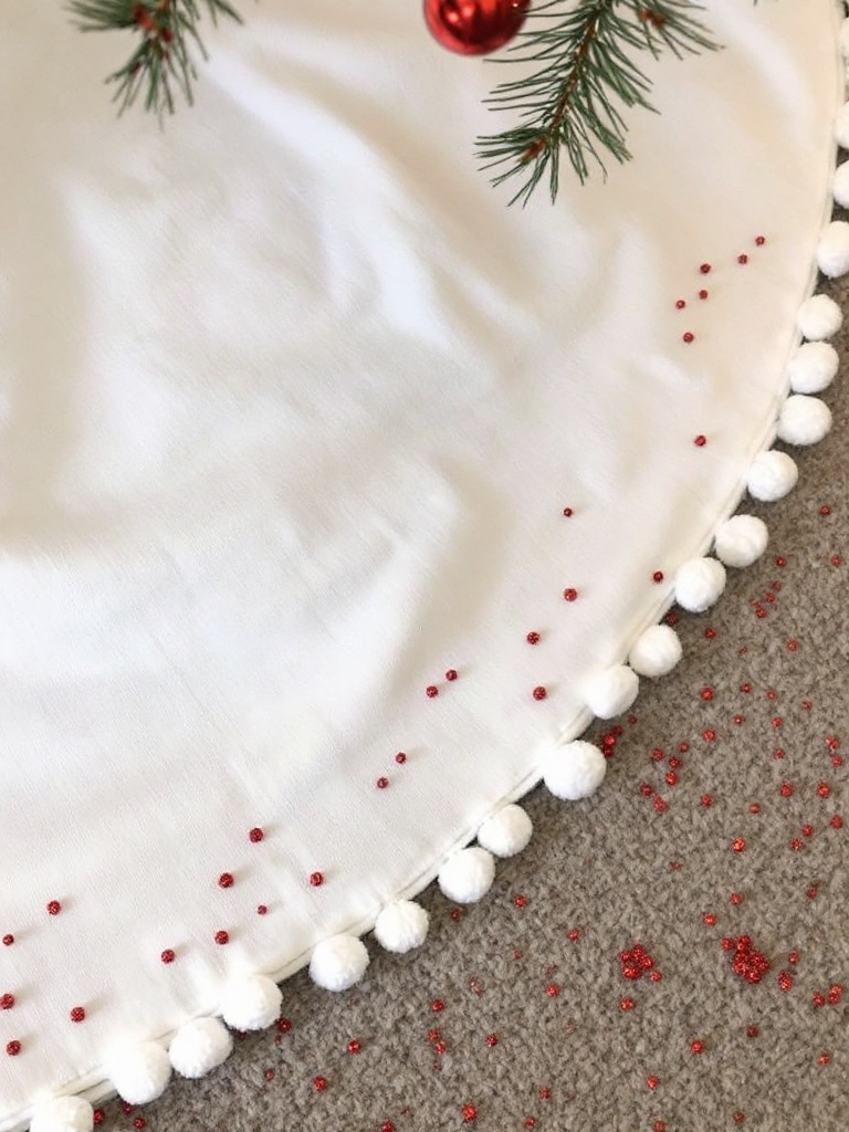 19 Dollar Tree Christmas Decor Hacks Under $1 (You'll Want ALL 19!) 20 Christmas Village Decor Ideas Pom-Pom Tree Skirt Edge