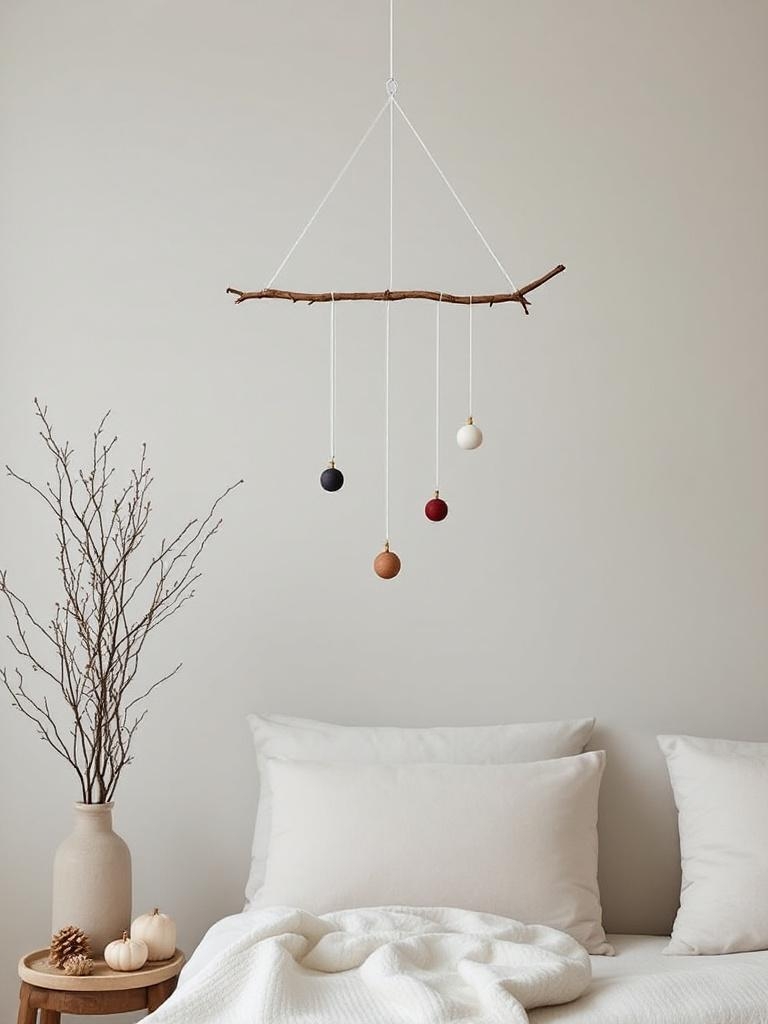 12 Minimalist Winter Decor Ideas for a Clutter-Free Cozy Space 17 Hang a Single Branch Mobile