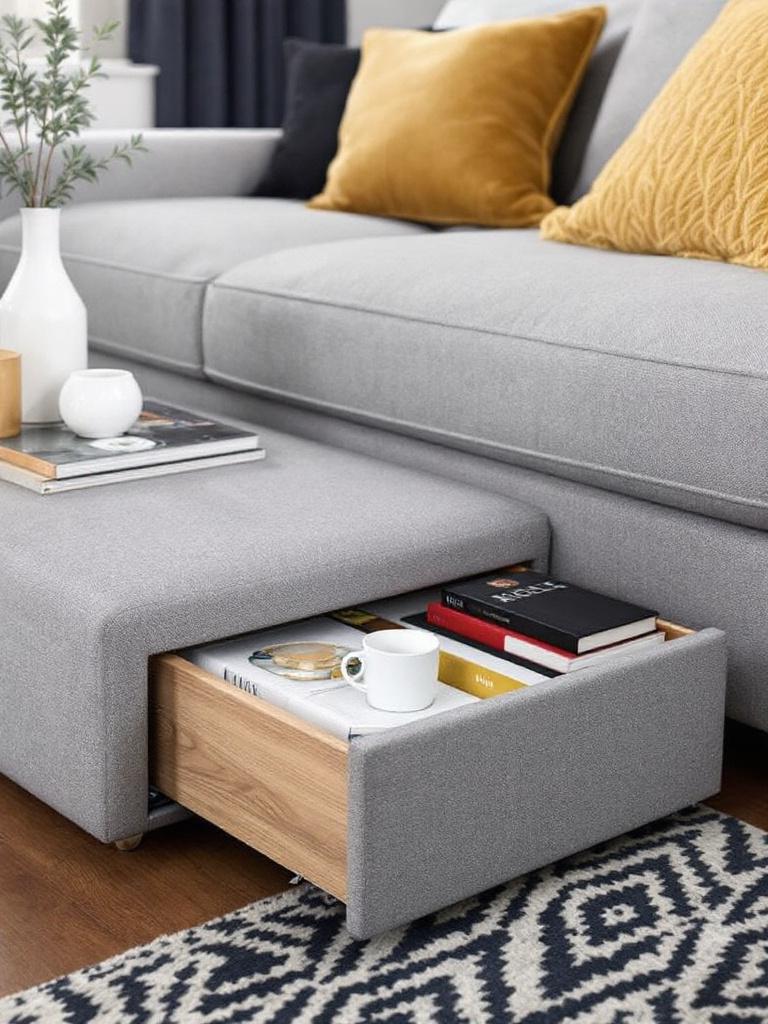 14 Smart Storage Solutions for a Tidy Winter Living Room 11 Under-Sofa Drawers on Wheels