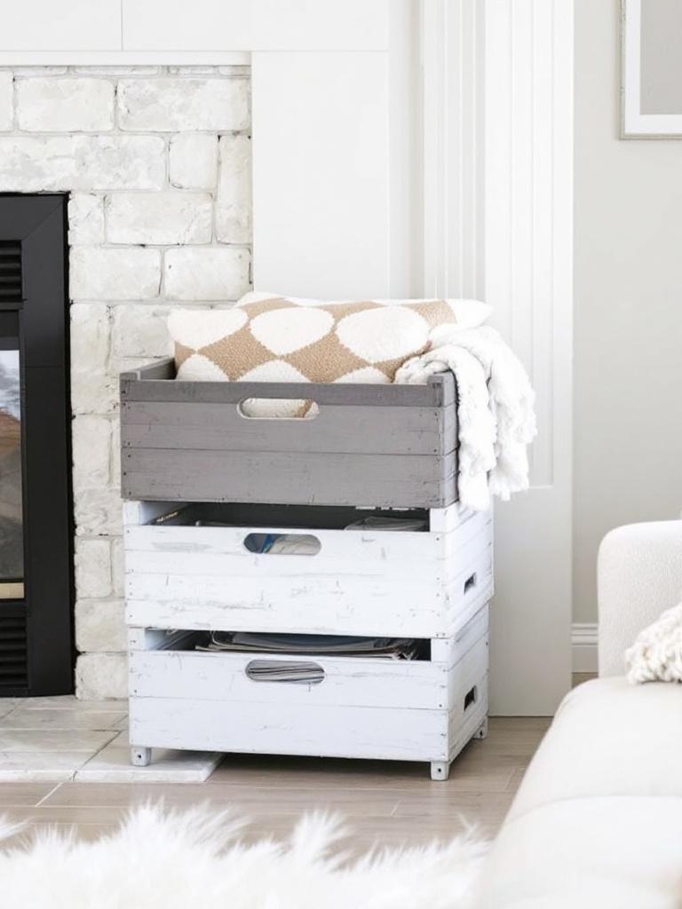 14 Smart Storage Solutions for a Tidy Winter Living Room 13 Fireside Crate Stack