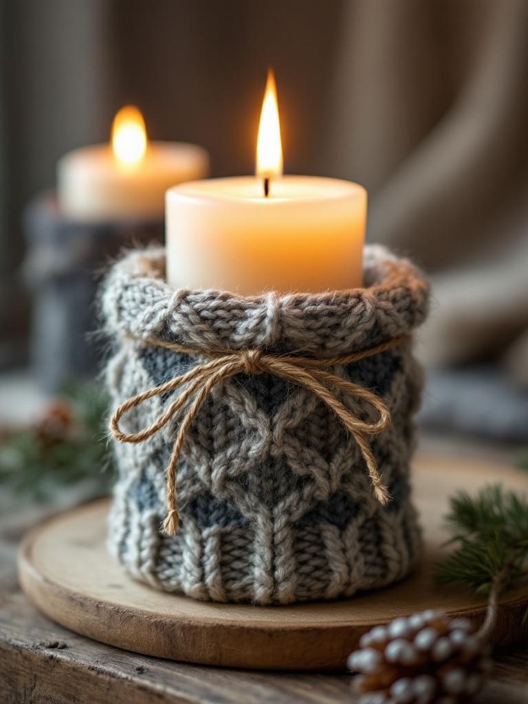 15 DIY Winter Centerpiece Decor Ideas (That Look Expensive) 24 Knitted Sweater Candle Cozies