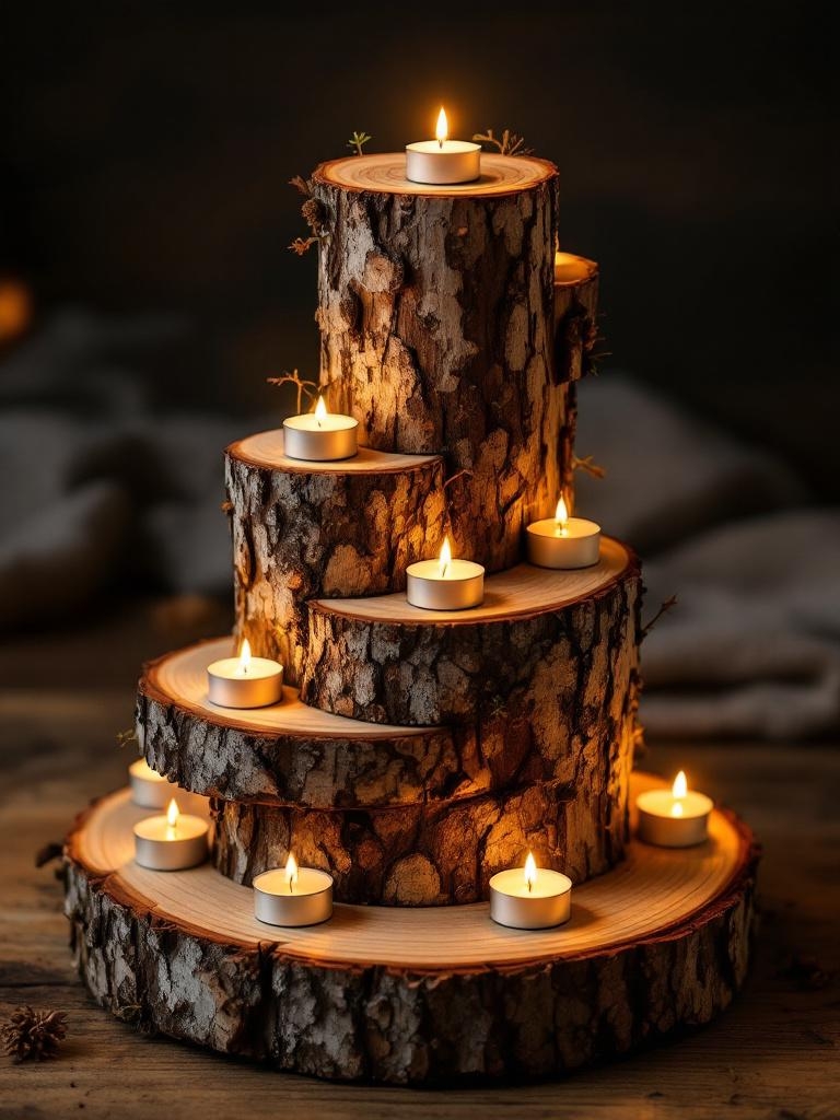 15 DIY Winter Centerpiece Decor Ideas (That Look Expensive) 13 Birch Log Slice Tower