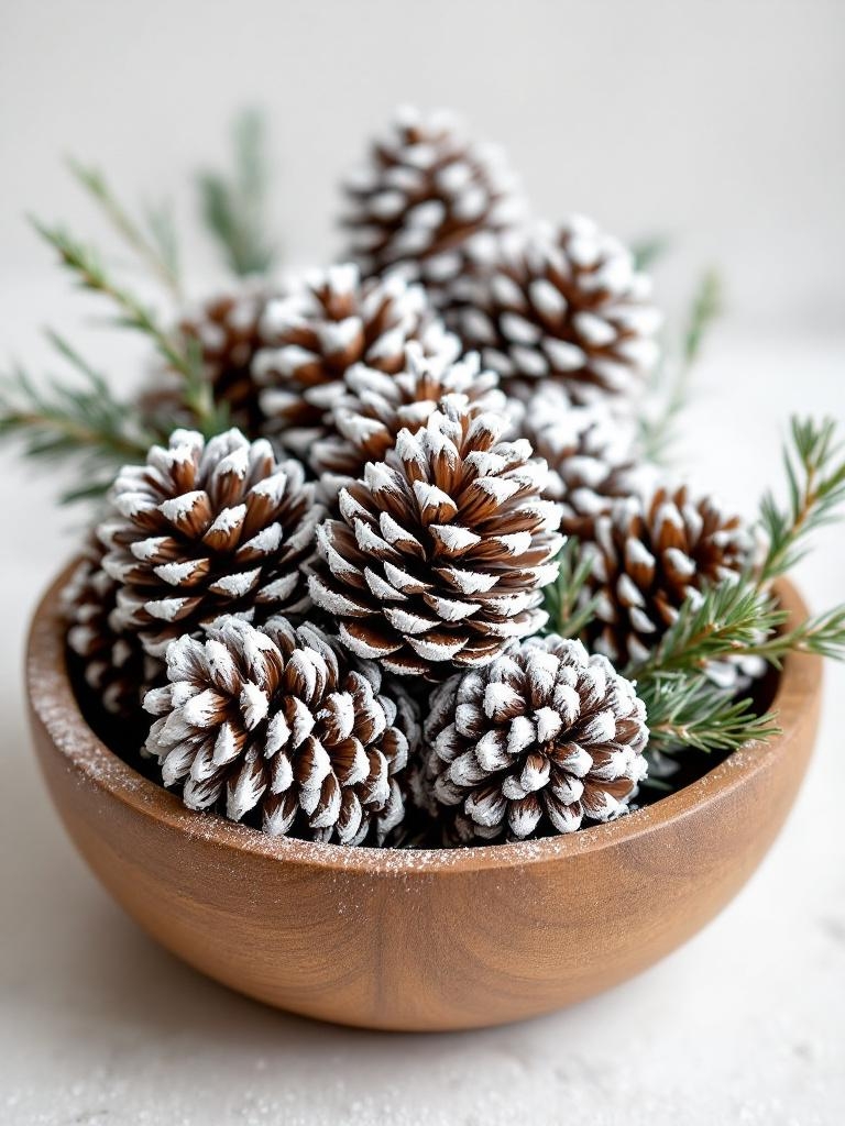 15 DIY Winter Centerpiece Decor Ideas (That Look Expensive) 14 Frosted Pinecone Bowl