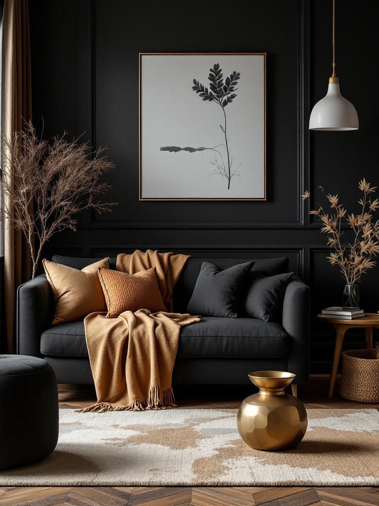 7 Winter Color Palettes That Will Transform Your Living Room 12 Camel Tan + Matte Black