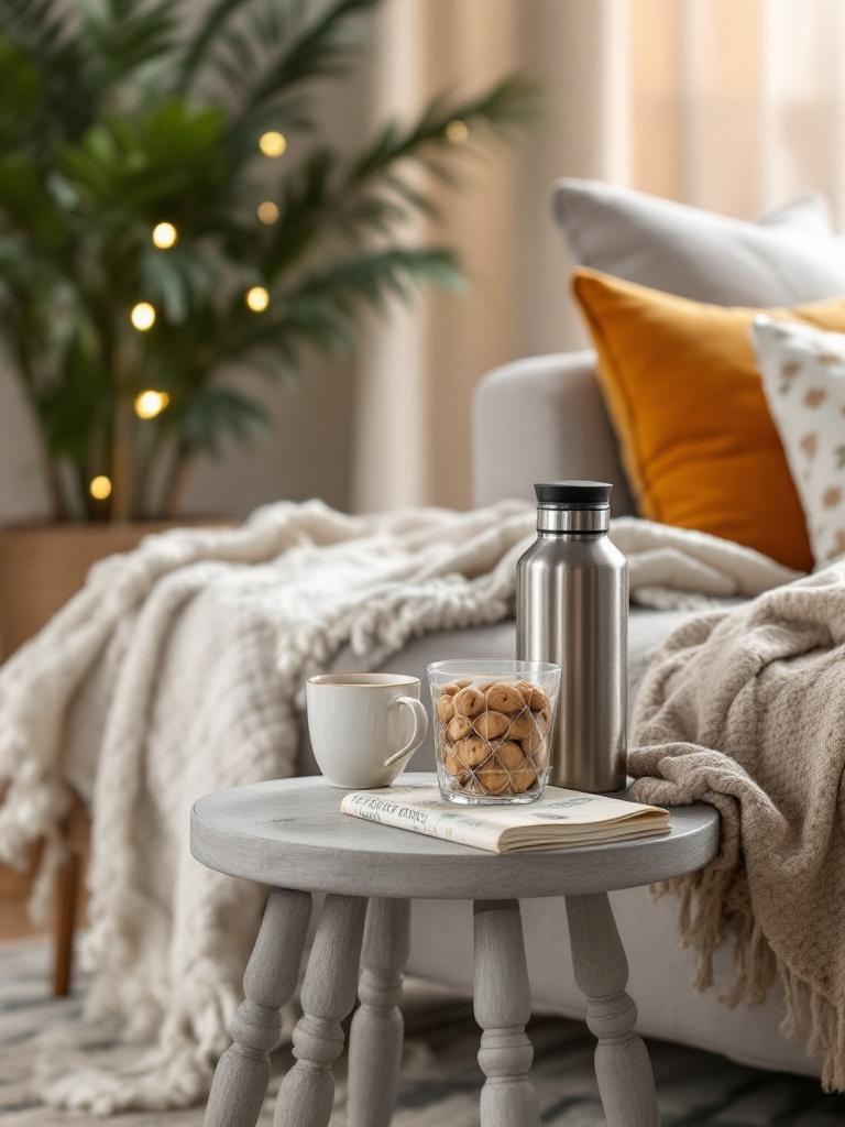 17 Winter Living Room Details That Turn Cold Nights Into Cozy Ones 16 Sofa-Side Hot-Drink Station