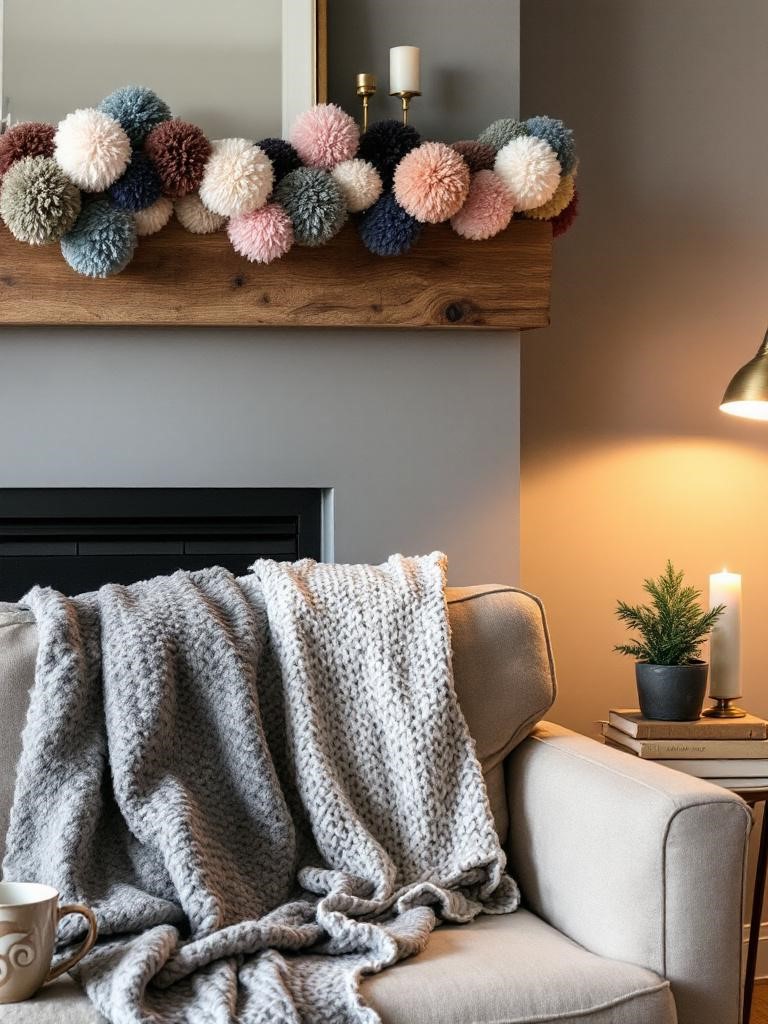 19 Budget-Friendly Winter Living Room Decor Hacks 28 Pom-Pom Garland from Scrap Yarn