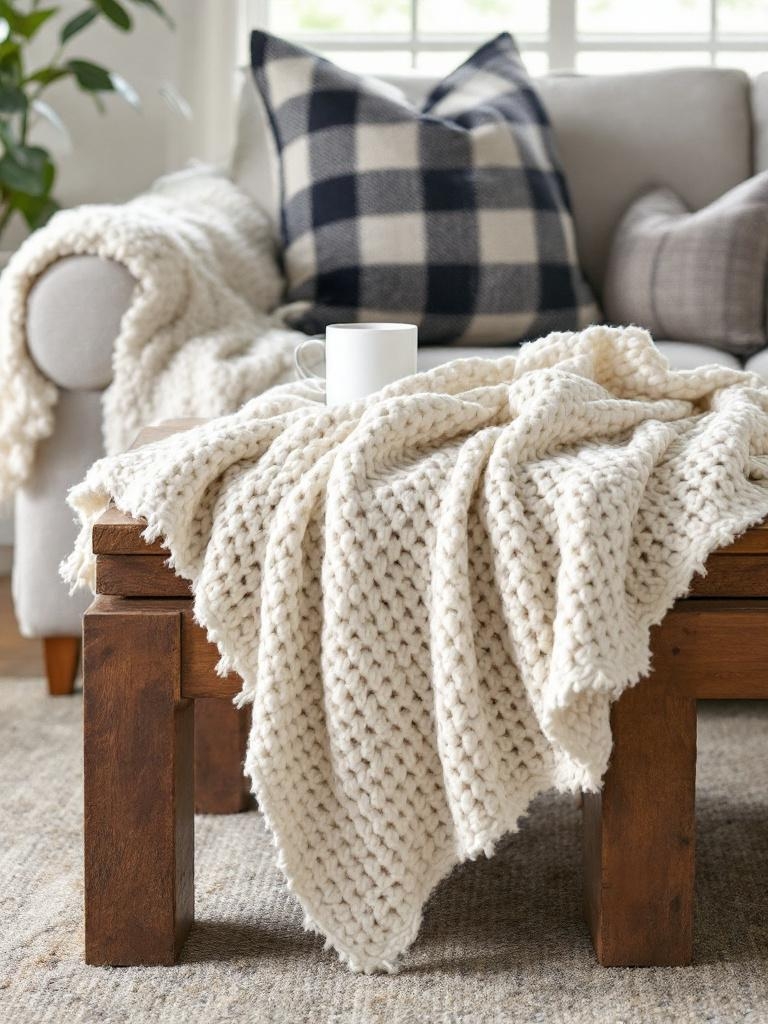 Style Your Coffee Table for a Cozy Winter Vibe - Start With a Chunky Knit Throw—Yes, on the Table