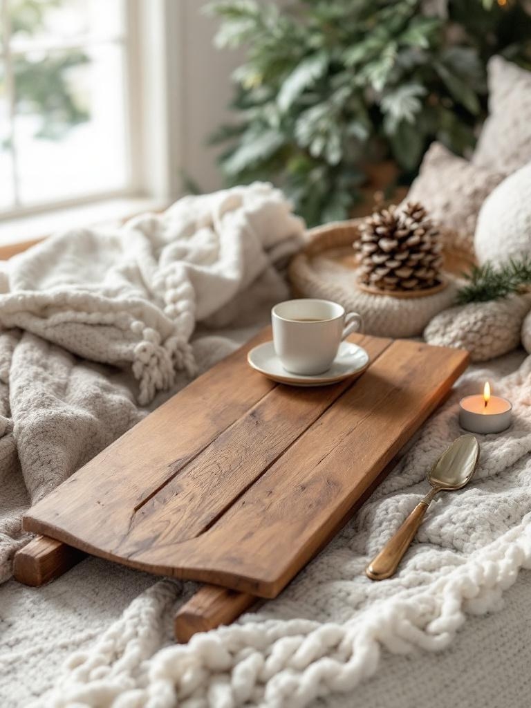 Style Your Coffee Table for a Cozy Winter Vibe - Swap Your Tray for a Vintage Wooden Sled Slice