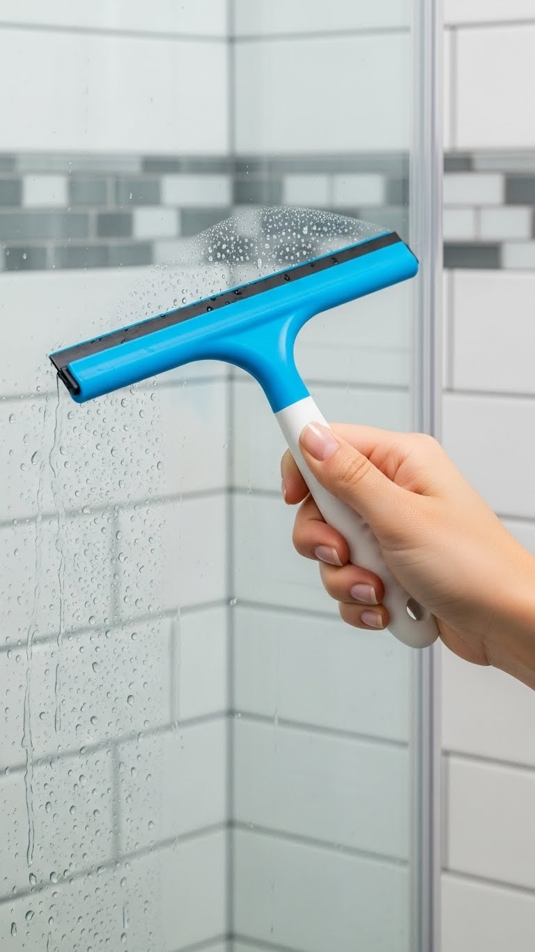 The Bare-Minimum Girl’s Approach to a Sparkling Bathroom 14 Bare-Minimum Girl's Approach to a Sparkling Bathroom: Keep a Mini Squeegee in the Shower