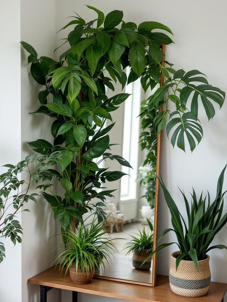 The Living Room Plants Decor Ideas Trend You’ll See Everywhere in 2026 14 Mirror, Mirror on the Wall, Double the Leaves