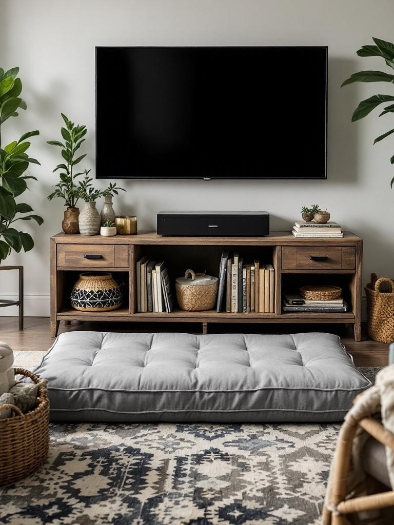 Scandinavian Winter Living Room Ideas - Hidden Floor Cushions for Instant Guest Overflow