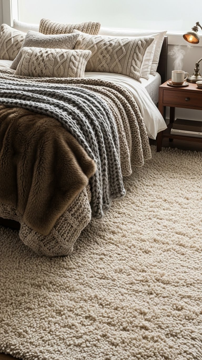 11 Winter Bedroom Decor Ideas For The Coziest Sleep Of Your Life 12 Winter Bedroom Decor Ideas - Rug under the bed? Absolutely.