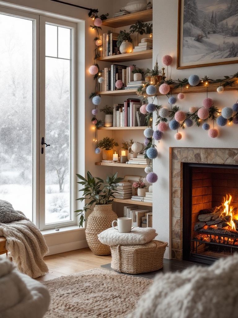 17 Winter Living Room Details That Turn Cold Nights Into Cozy Ones 27 Pom-Pom Garland Sneak
