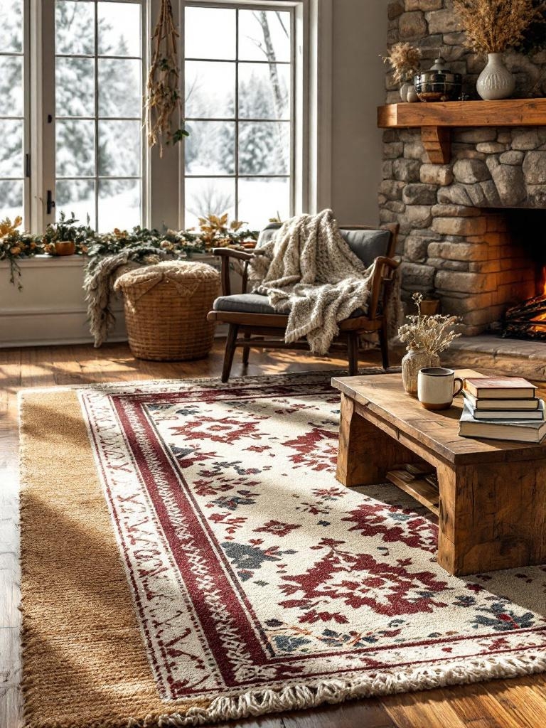 17 Winter Living Room Details That Turn Cold Nights Into Cozy Ones 14 Chunky Rug Sandwich
