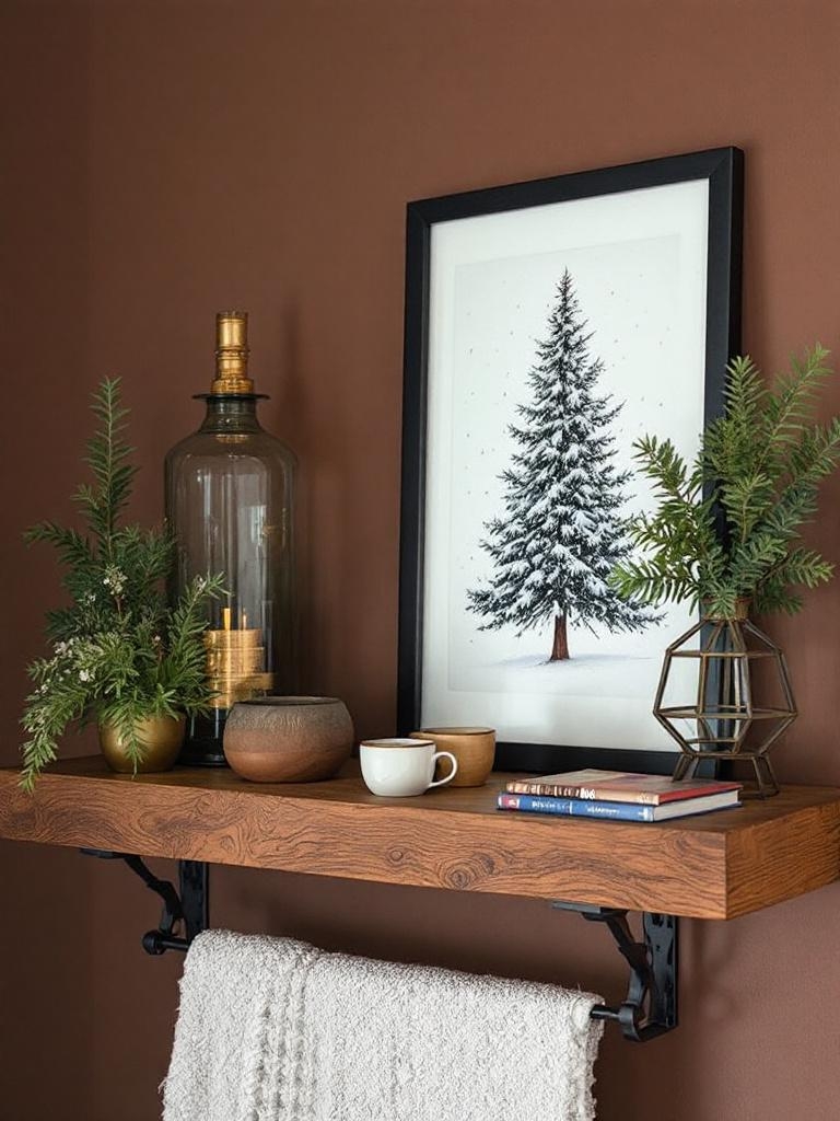 15 Winter-Ready Wood Accents That Add Instant Warmth to Your Home 8 Winter-Ready Wood Accents - Float a Rustic Wood Shelf for Mini Winter Vignettes