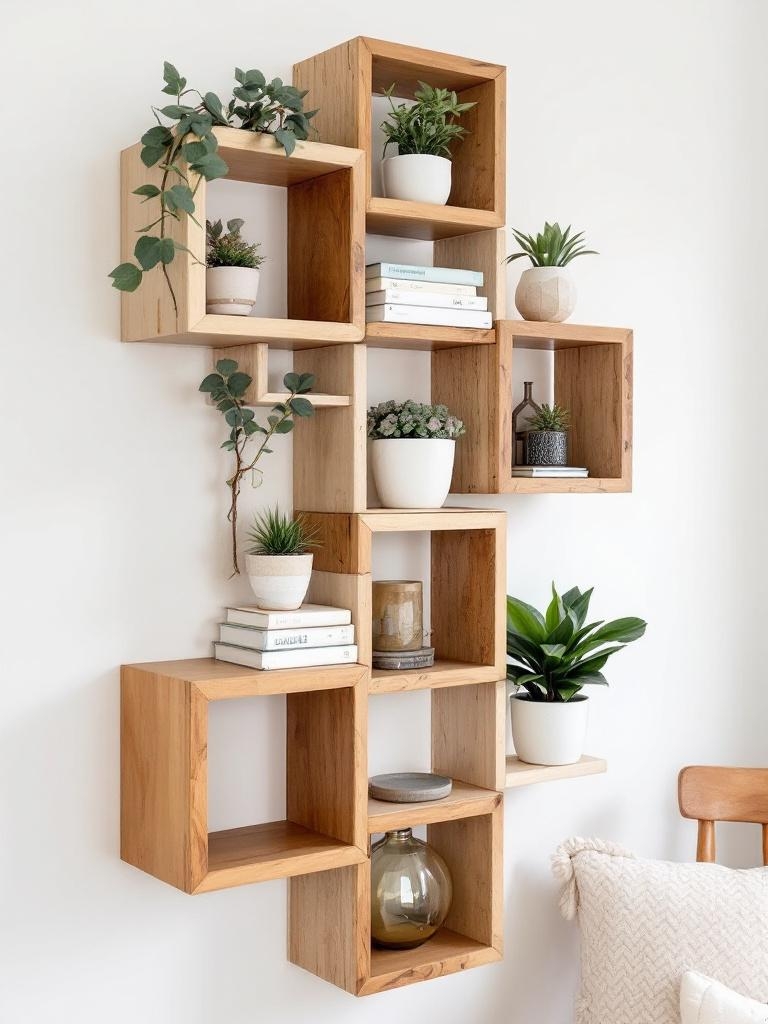 15 Winter-Ready Wood Accents That Add Instant Warmth to Your Home 24 Winter-Ready Wood Accents - Stagger Floating Wood Cubes for Books & Greenery
