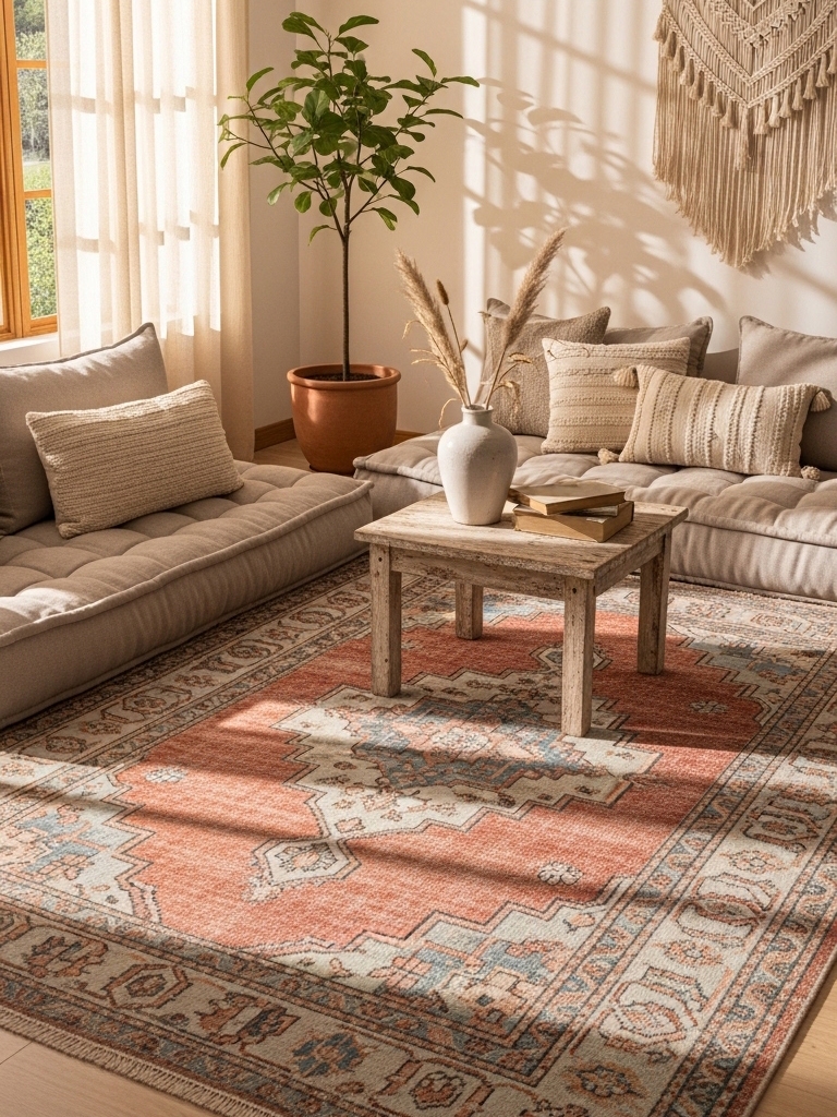 15 Boho Apartment Decor Ideas on a Budget That Look Expensive But Cost Less 16 Boho Apartment Decor Ideas on a Budget - Add a Vintage Rug as a Focal Point