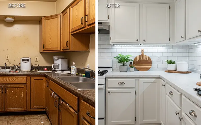 I Transformed My Ugly Rental Kitchen in 48 Hours for $150 (No Renovation Needed)