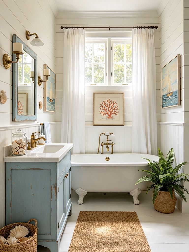 15 Coastal Bathroom Decor Ideas That Make Your Home Feel Like a Luxury Beach Resort 3 Coastal Bathroom Ideas - Whitewashed Shiplap Walls