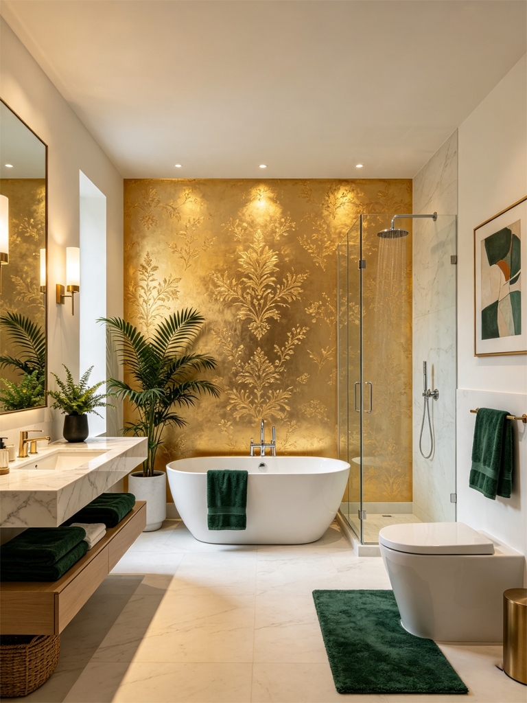 11 Apartment Bathroom Decor Ideas That Look Expensive Without the Price Tag 5 Apartment Bathroom Peel-and-Stick Wallpaper Accent Wall